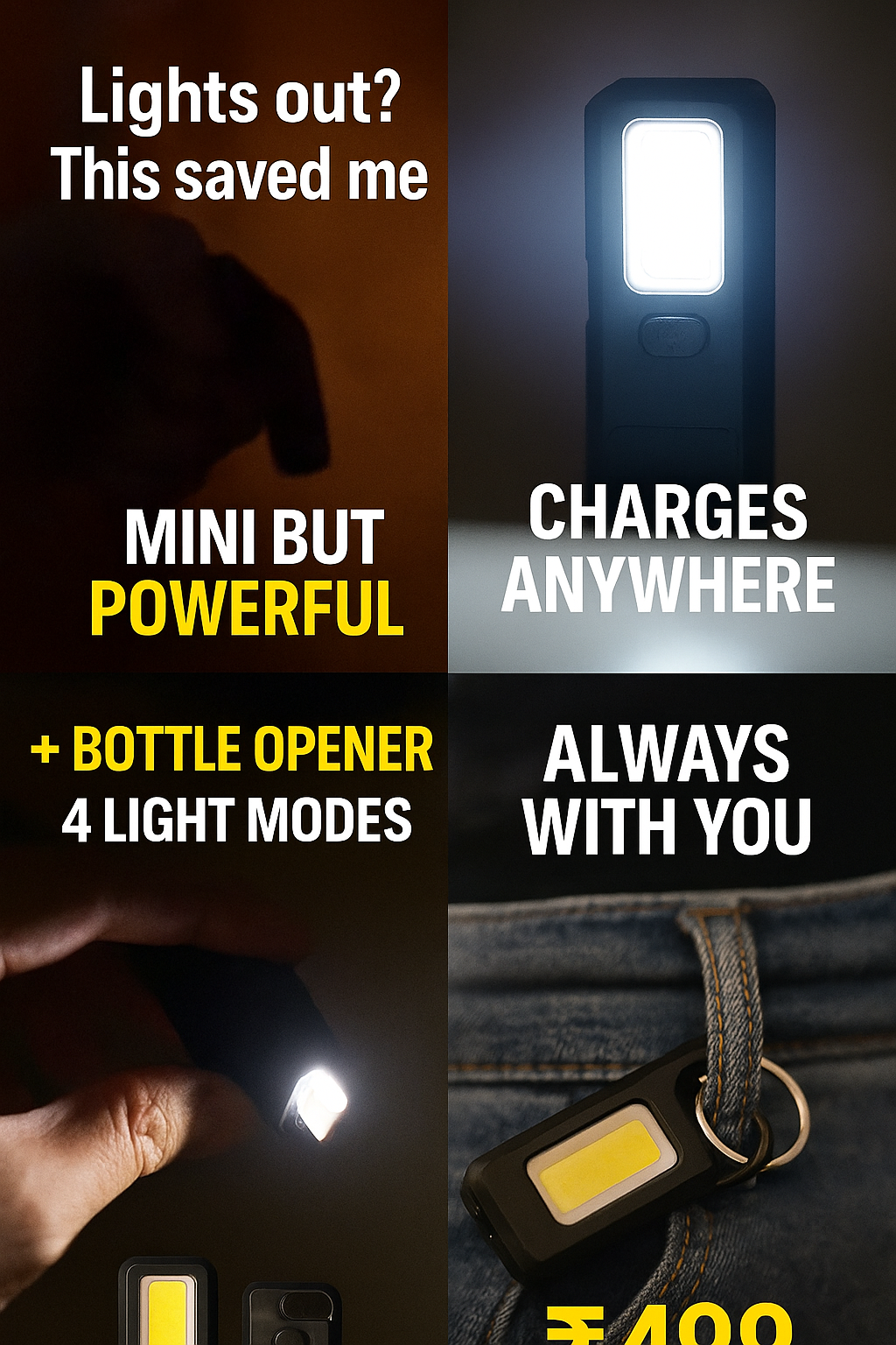 Mini LED USB Flashlight Keychain β Super Bright, Rechargeable & Compact